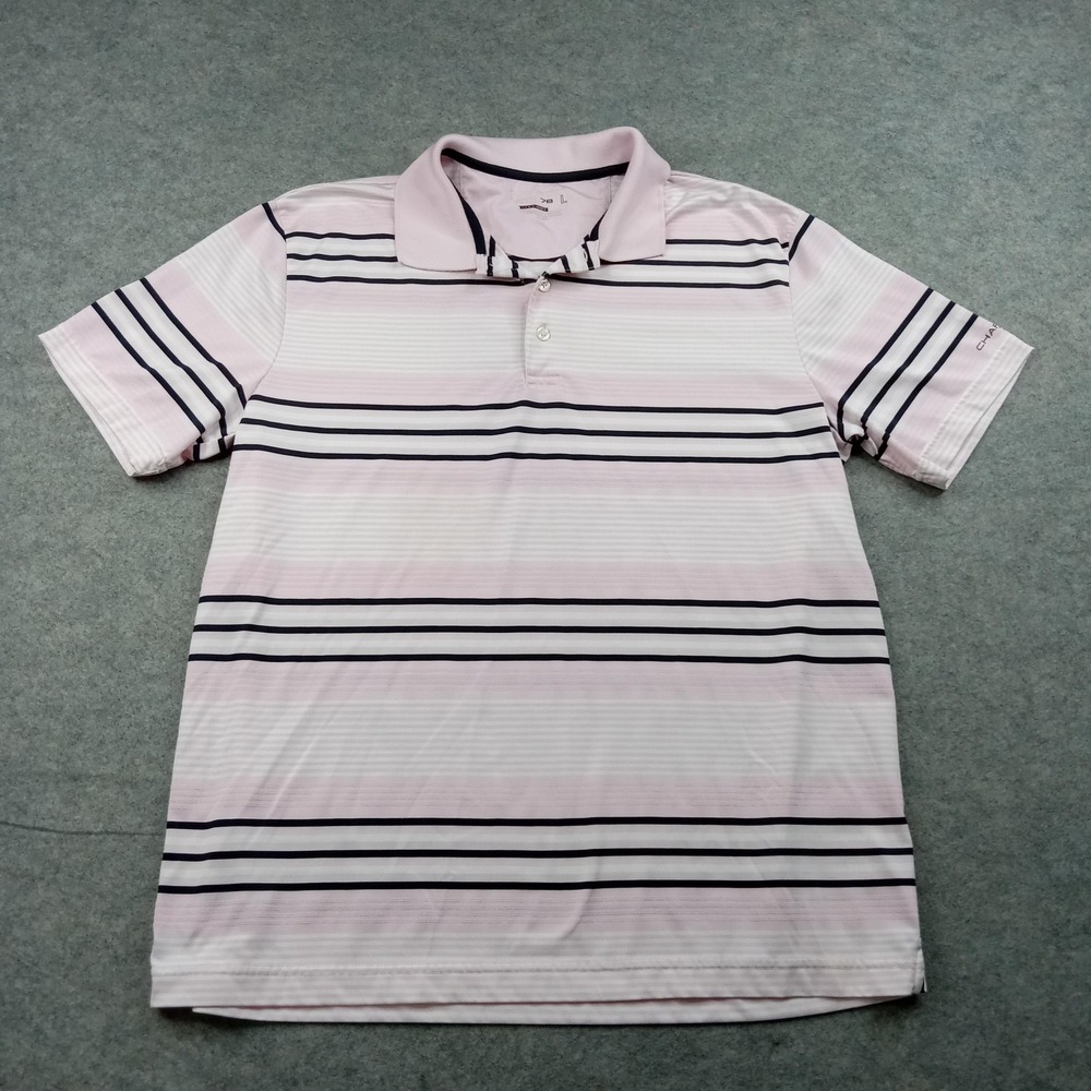 Chaps Polo Shirt Mens Large Pink Stripe Golf Stay-Dry Moisture Wicking Top